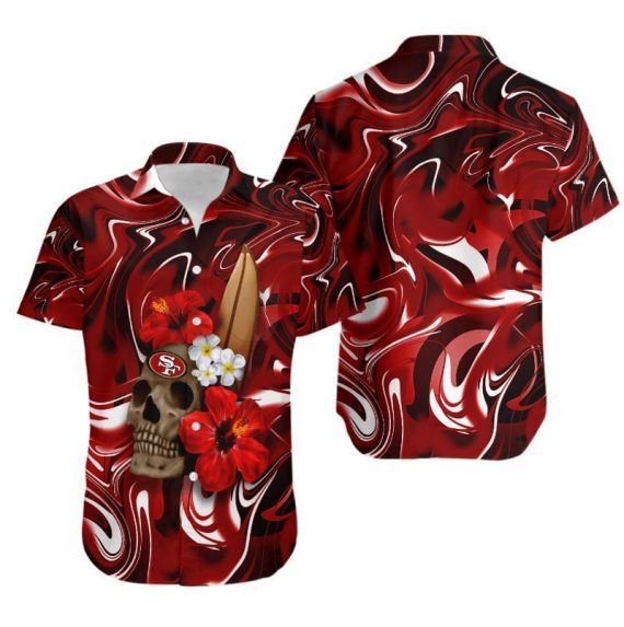 Gift For Husband Gift For Dad San Francisco 49Ers Skull And Hibiscus Flower Hawaiian Shirt Mh36