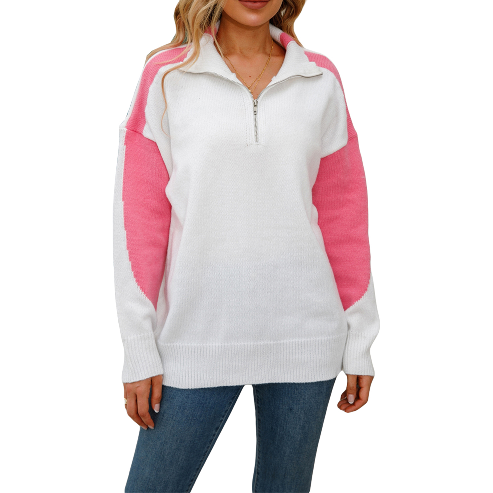 Women Half Zip Sweater Casual Long Sleeve Oversized Pullover Sweaters Loose Jumper Tops alx