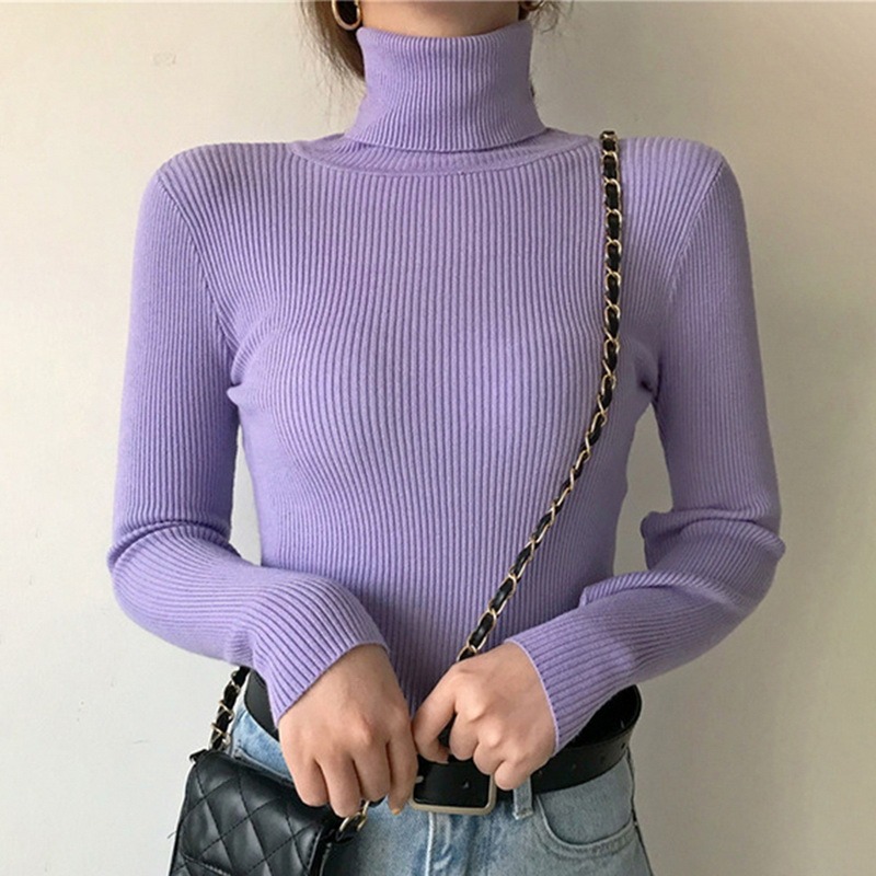 Women Autumn Winter Turtleneck Sweater Vintage Solid Basic Knitted Tops Casual Slim Pullover Korean Fashion Simple Pullovers alx