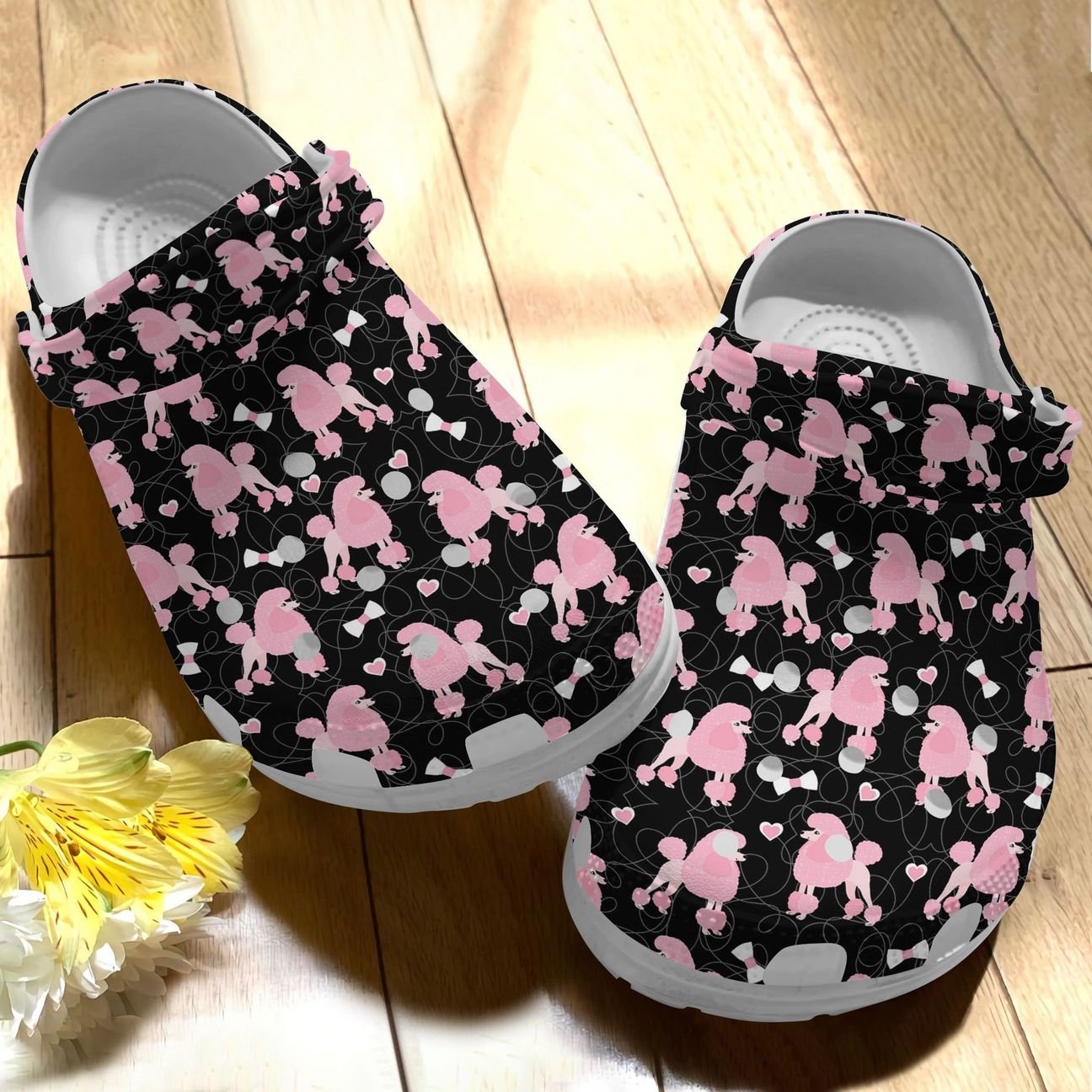 Poodle Personalize Clog, Custom Name, Text, Fashion Style For Women, Men, Kid, Print 3D Whitesole Pretty Poodle