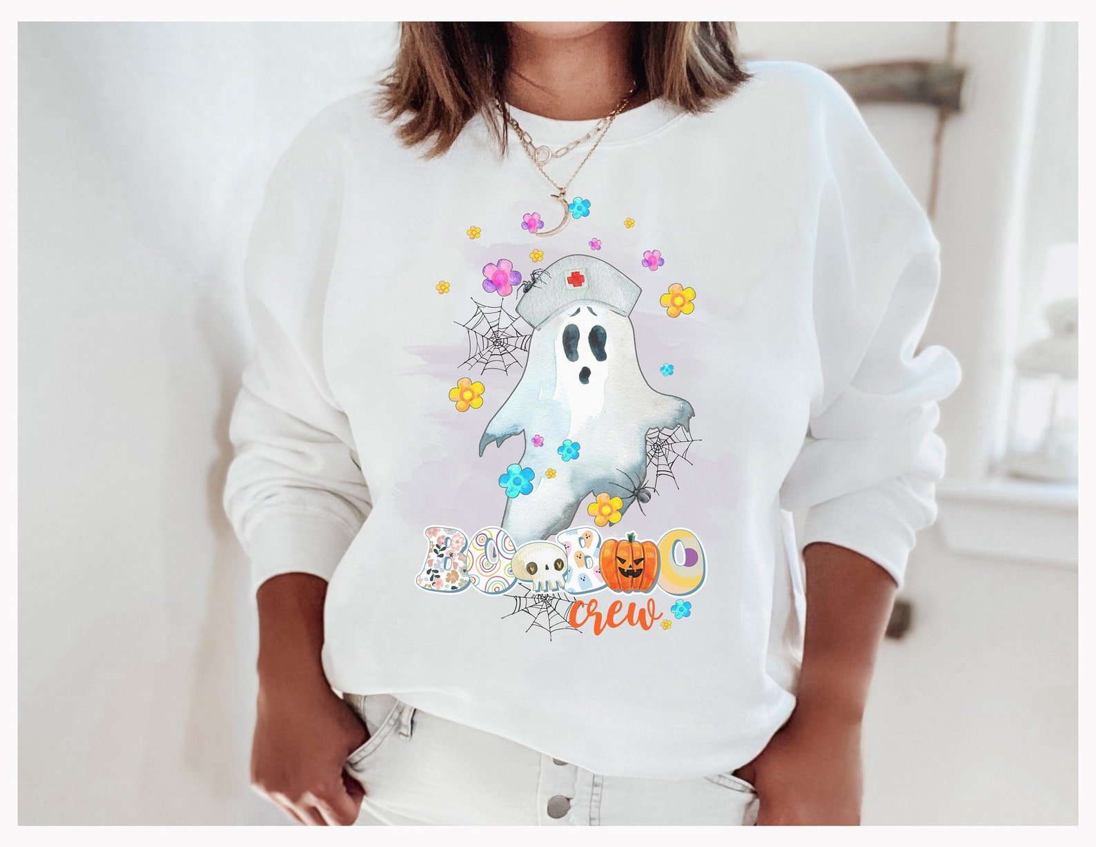 Hippie Halloween 2D Crewneck Sweatshirt All Over Print Sweatshirt For Women Sweatshirt For Men