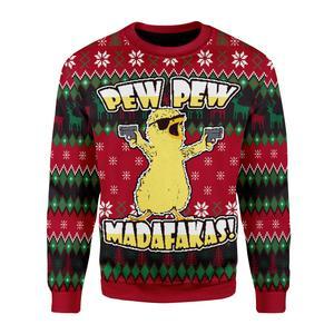 Chicken Pew Pew Madafakas Funny Chicken Gangster Meme Christmas Ugly Sweater | Unisex | Full Size | Adult | Colorful | US3386