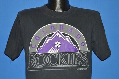 Vintage 90s Colorado Rockies Black Purple Logo  T-shirt Baseball  M 8834