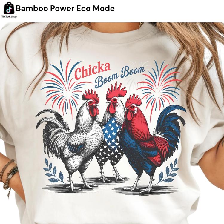 Patriotic USA Chicken T-Shirt, Funny 4th of July Rooster Tee, Farm Animal America Shirt, Graphic Shirt Cotton Shirt For Women
