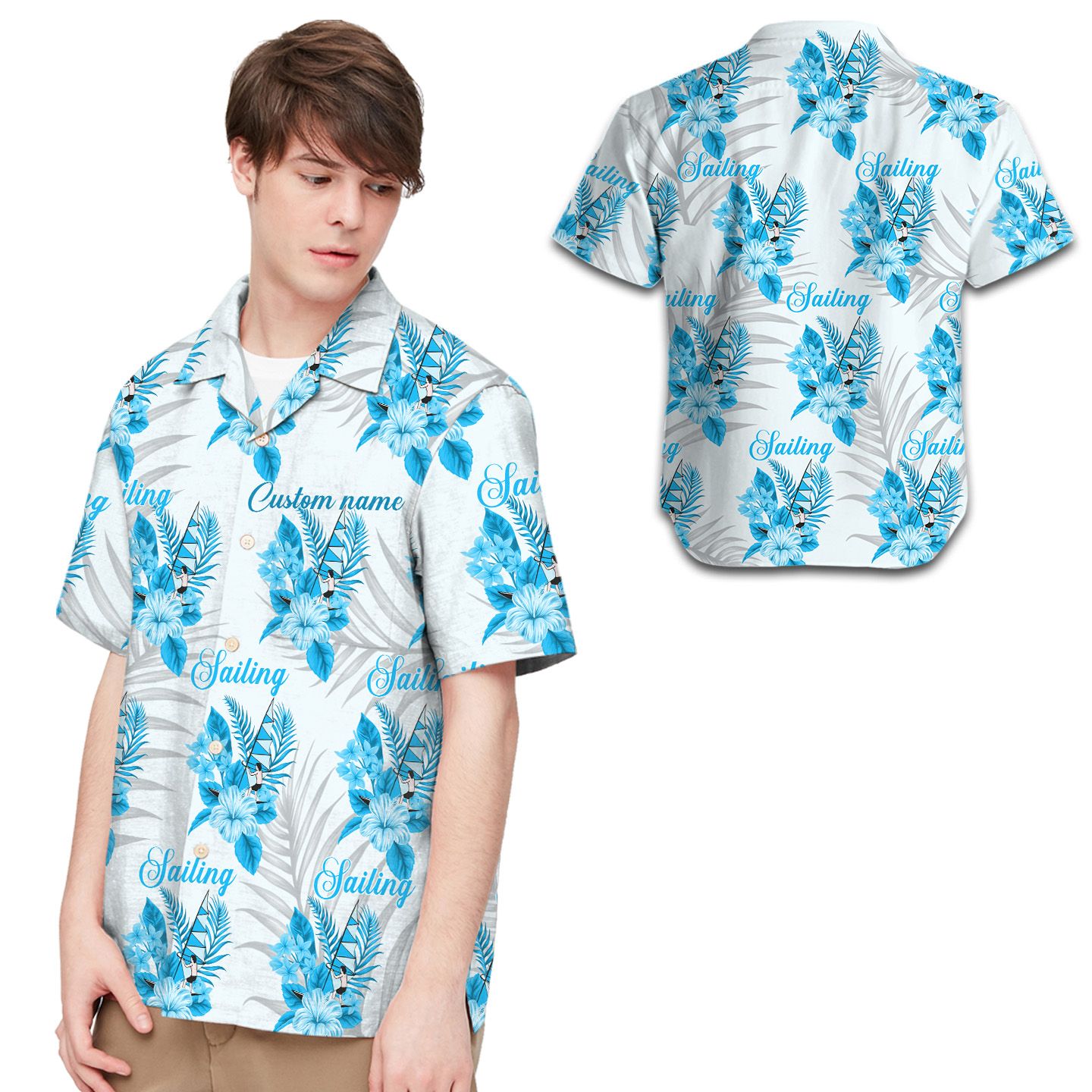 Custom Name Flower And Sailboat Men Hawaii Shirt For Sailing Lovers Ha37802