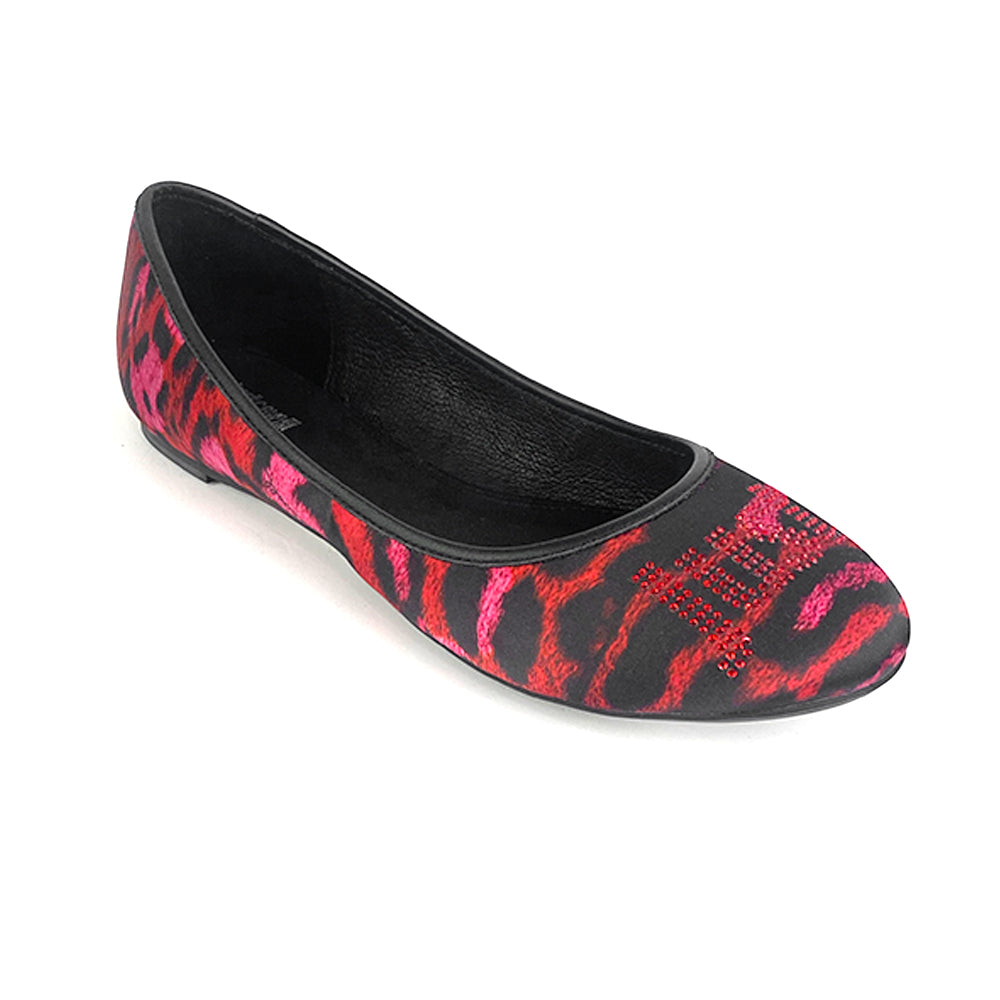 Roberto Cavalli Women’S All Over Animal Print Ballerina Flats Red