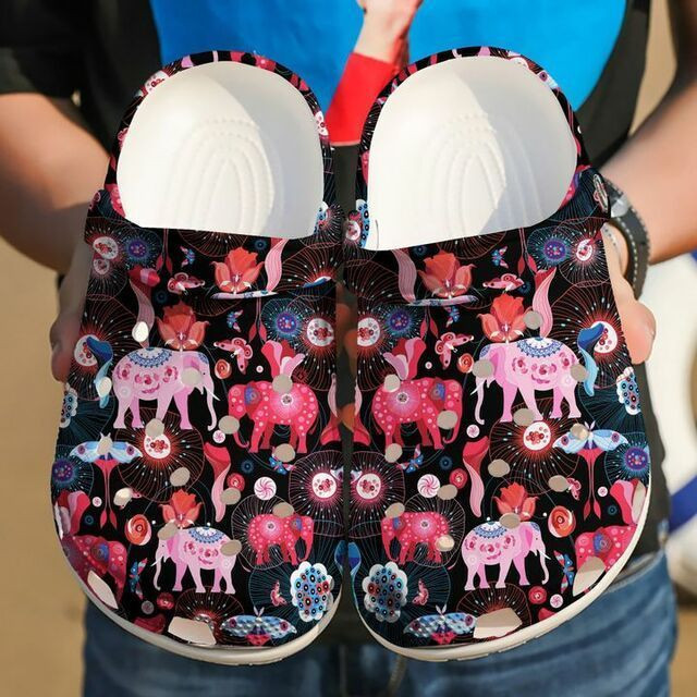 Colorful Elephant Pattern 102 Gift For Lover Rubber clog Shoes Comfy Footwear