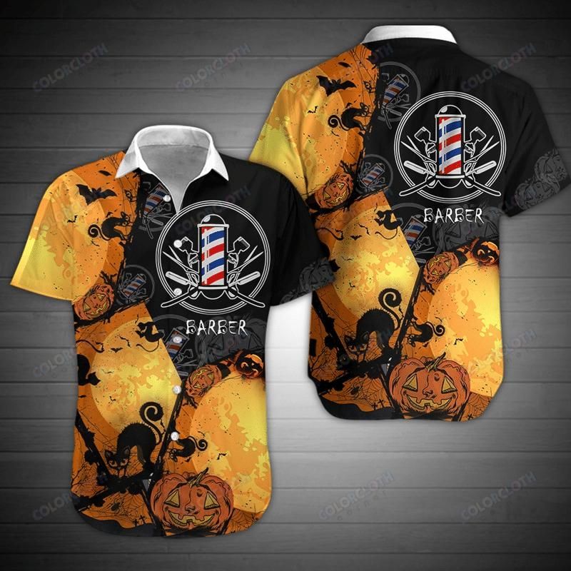 Barber Halloween Aloha Hawaiian Shirt Colorful Short Sleeve Summer Beach Casual Shirt For Men And Women