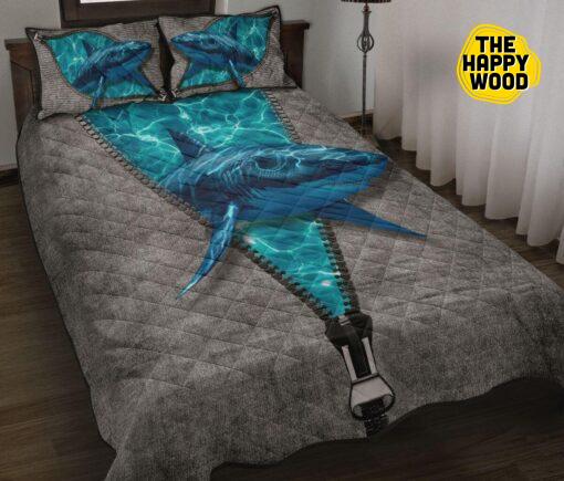 Shark Blue Sea Zipper Quilt Bed Set And Pillow Covers