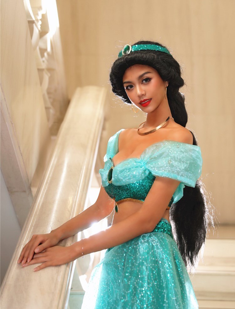 Anime Aladdin Cosplay Jasmine Dress Magic Lamp Princess Dress Jasmine Cosplay Costume Girl Belly Dance Fancy Dress Halloween alx