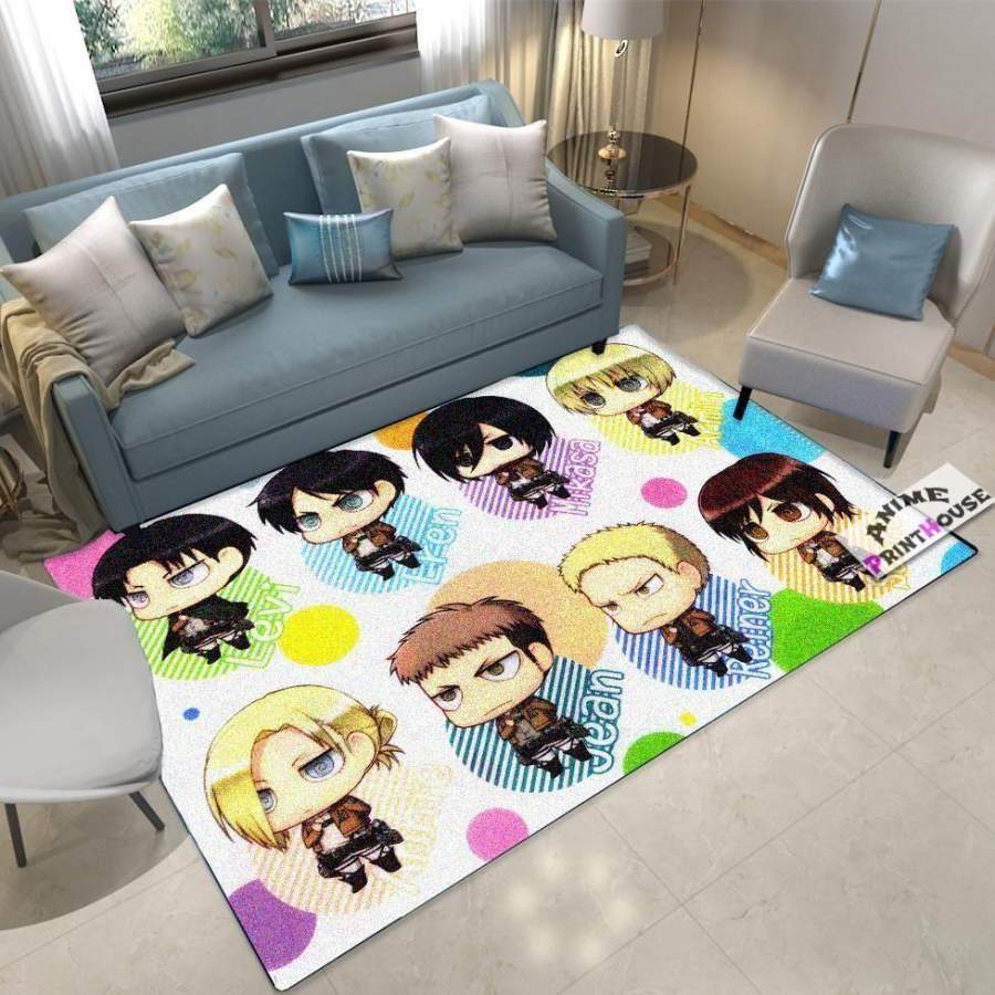 ATTACK ON TITAN Area Rugs,Cute Chibi Anime Living Room Carpet, Home Floor Decor