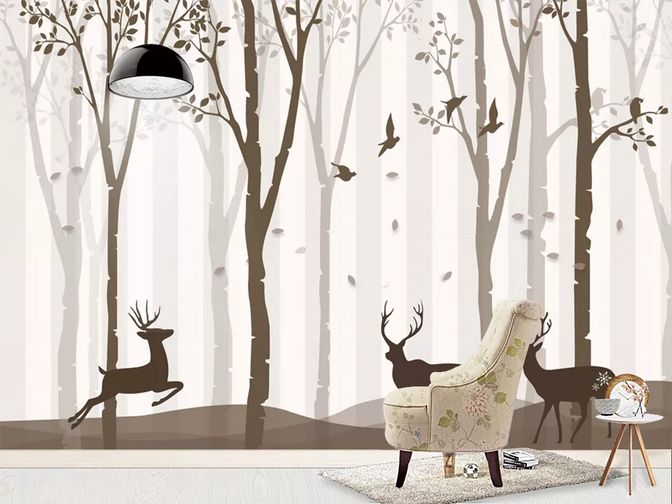 3D Hand Drawn Forest Animal Elk Wall Mural Wallpaper Lqh 360