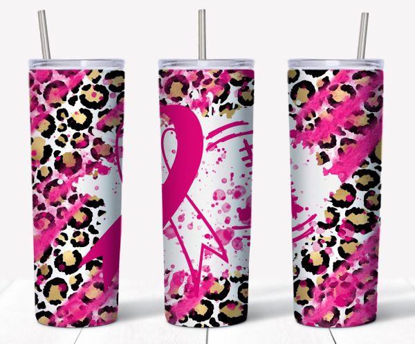 Breast Cancer Pink Ribbon Leopard Printed Breast Cancer Skinny Tumbler