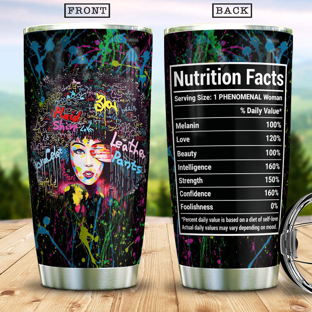 Beautiful Black Woman Nutrition Facts Afro Women Black Women Black Girl African American Magic Black Queen Dngb0206001Z Stainless Steel Tumbler