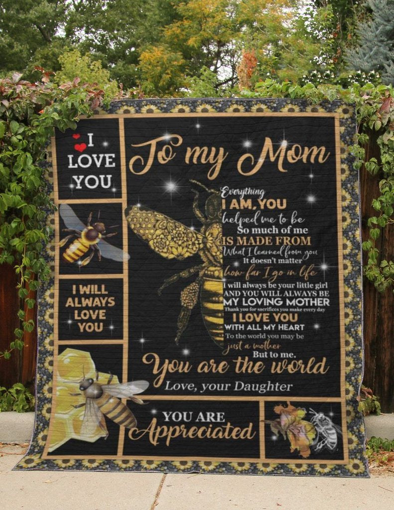 Bee Blanket, To My Mom You Are The World, Love Your Daughter, Gift For Mom Family Home Decor Bedding Couch Sofa Soft And Comfy Cozy