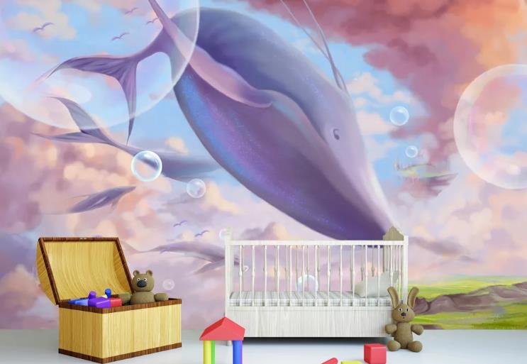 3D Fairytale Sky Animal Dolphin Wall Mural Wallpaper Lqh 408