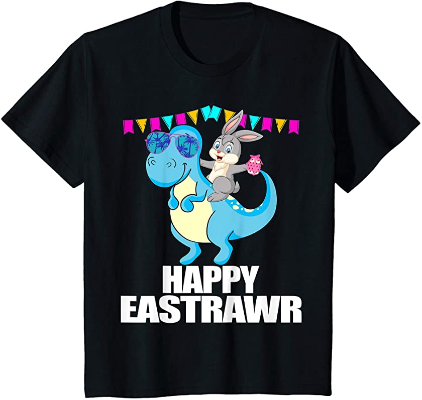 Kids Happy Easter Day Bunny Eggs Rabbit And T Rex For Dinos Fans T-Shirt