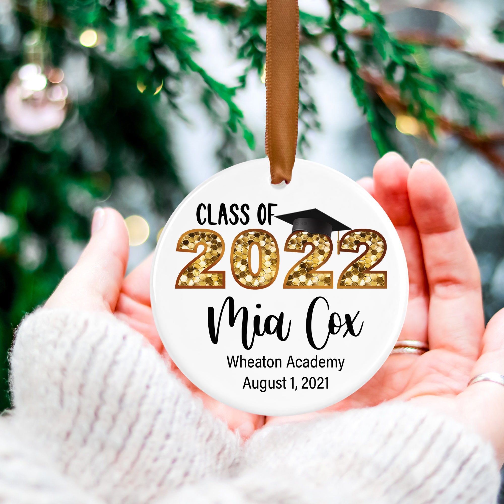 2022 Graduation Ornament, Personalized Graduation Gift, Christmas Decor, Personalized Christmas Ornaments, Class Of 2022 Christmas Ornaments – Circle Ornament