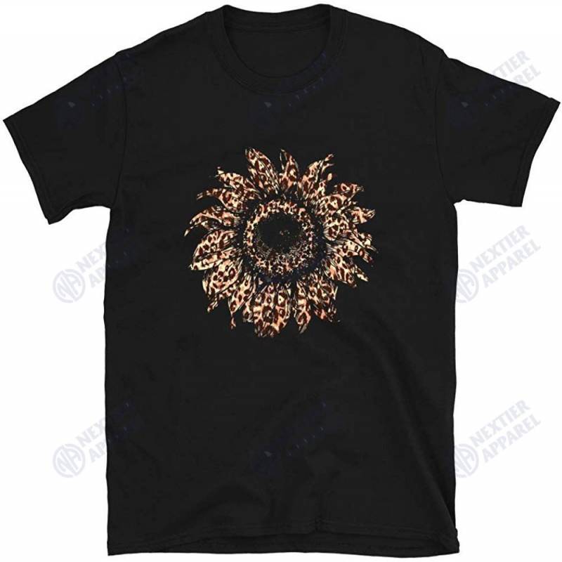 Cool Cheetah Leopard Print Sunflower Tshirt For Women Girls Unisex T-shirt