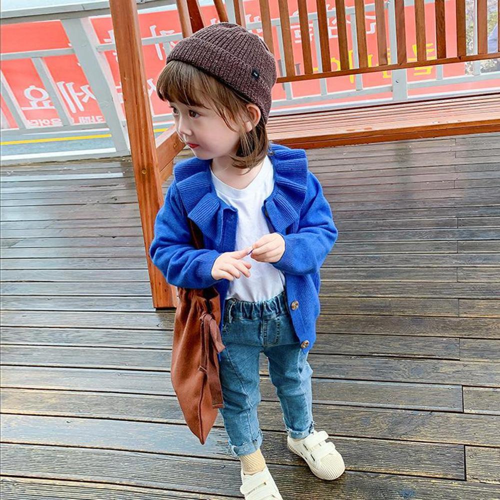 Blue Khaki Open Stitch Ruffles Collar Sweater for Girls Solid Casual 2-13Years Girls Jackets Coat Toddler Baby Girl Fall Clothes alx