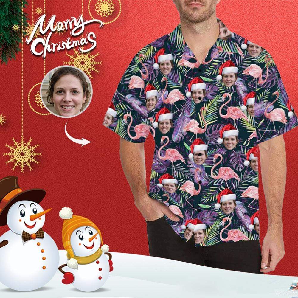 Custom Face Flamingo Christmas Hat All Over Print Hawaii Shirt Ha29556