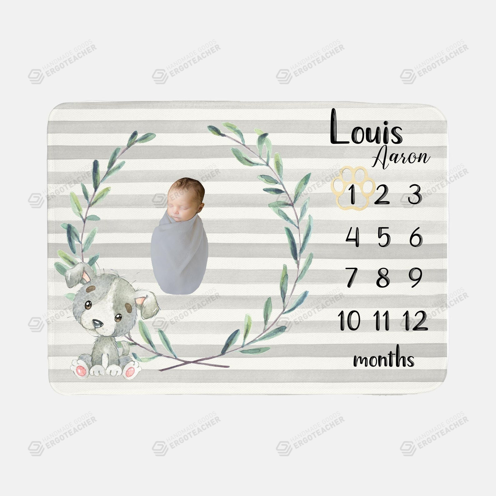 Personalized Puppy Dog Monthly Milestone Blanket, Newborn Blanket, Baby Shower Gift Watch Me Grow Monthly