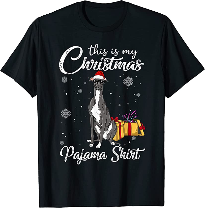 Cute Greyhound Puppy Wearing Christmas Hat Holiday T-Shirt