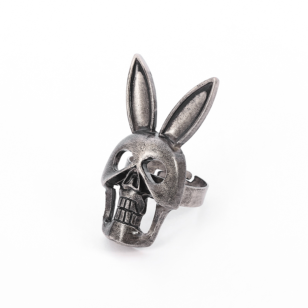 Long Ear Bad Bunny Ring Billy Skull Ring Rabbit Skull Skeleton Ring Punk Biker Party Gothic Dark Jewelry Halloween Men Costume alx