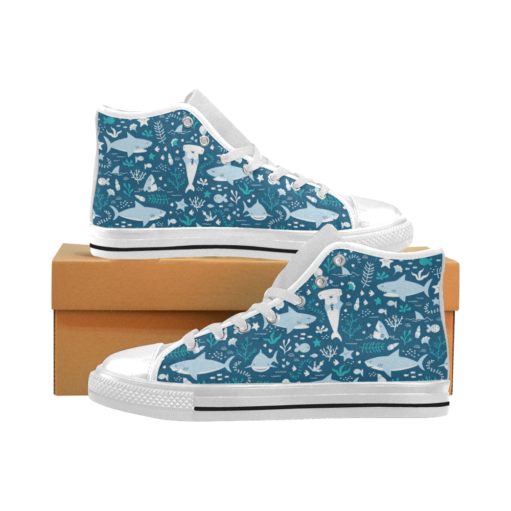 Cute Shark Pattern Men’S High Top Canvas Shoes White Gift For Men Women