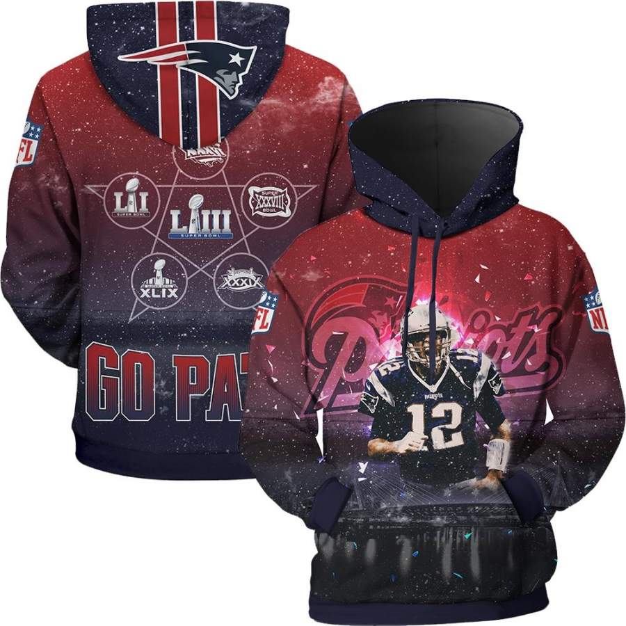 3D Hoodie Tom Brady New England Patriots 6X Super Bowls Champions Hoodie Sweatshirt T-Shirts