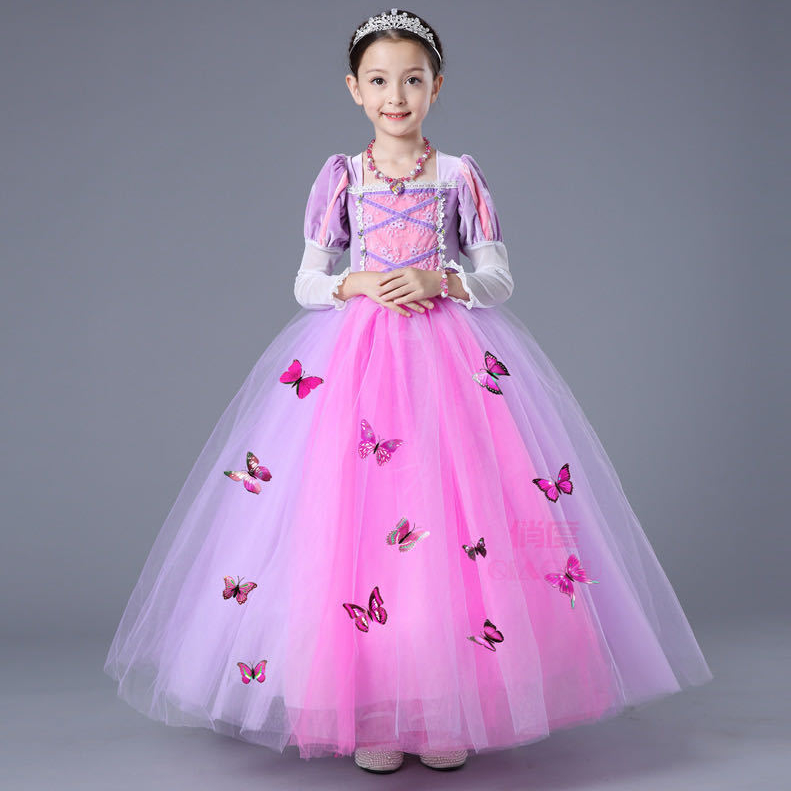 2022 Girls Princess Cosplay Dresses Party Gift Belle Cinderella Aurora Snow White Sofia Mesh Ball Gown Birthday Costume alx