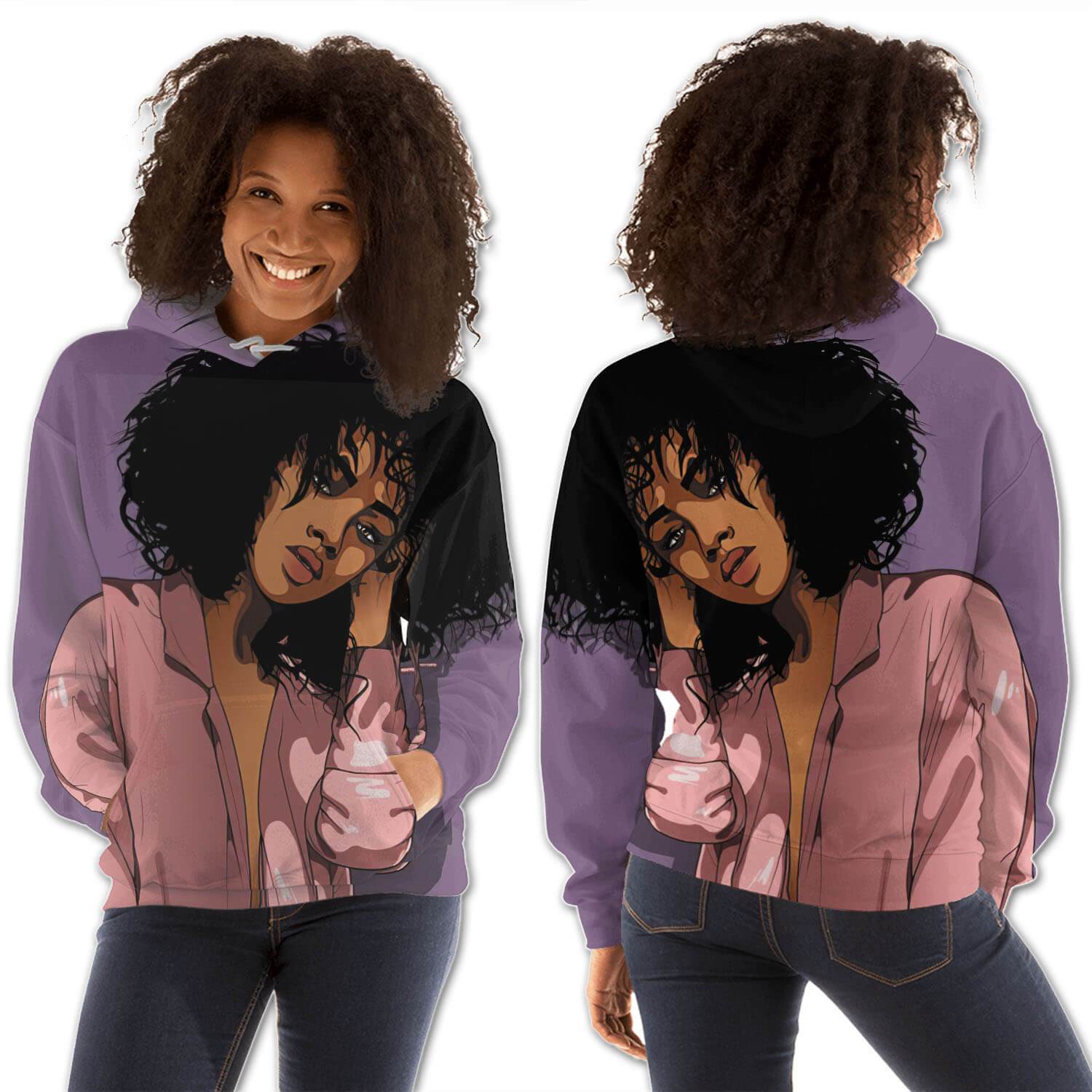 African American Hoodies Beautiful Girl With Afro All Over Print Womens Hooded Sweatshirt African Print Styles BPS59099