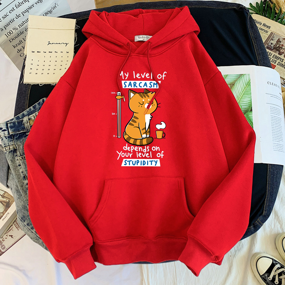 Women Clothing Funny Korean Style Sweatshirt For Woman Hoodie For Woman Tsundere Cat Drinking Tea Women’s hoody Oversize alx