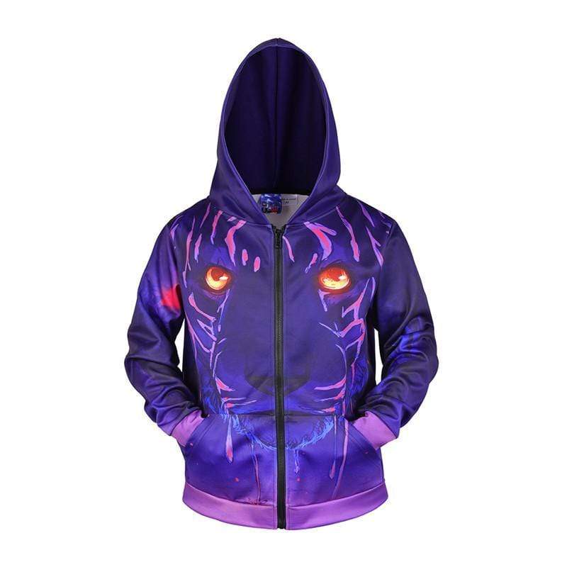 3D Tiger Printed Purple Long Sleeve Oversize Zip Up Hoodie