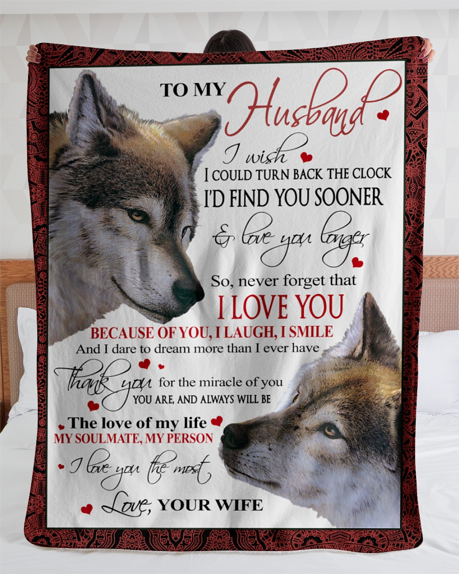 Personalized Fleece Blanket To My Husband From Wife Romantic Wolf Couple Design Print Custom Name Sherpa Blanket