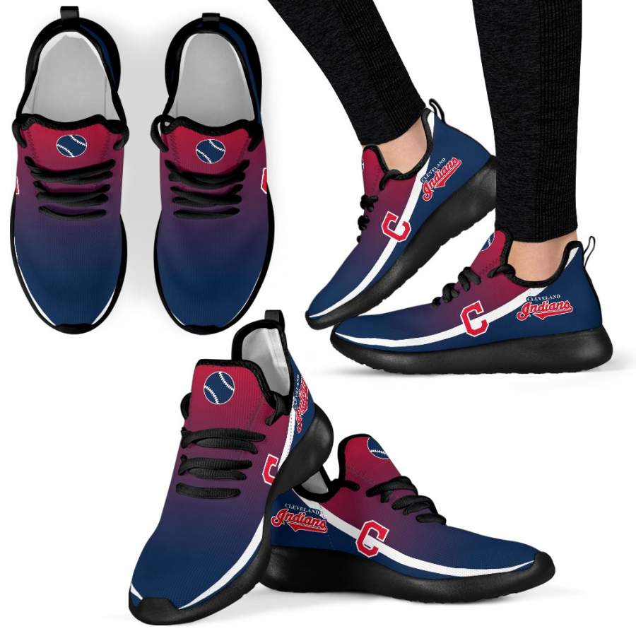 New Style Top Logo Cleveland Indians Mesh Knit Sneakers