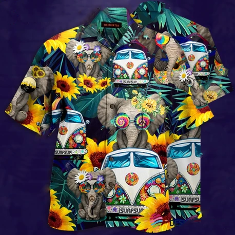 Hippie Wonderful Camping Elephant Hawaiian Shirt Pre11298