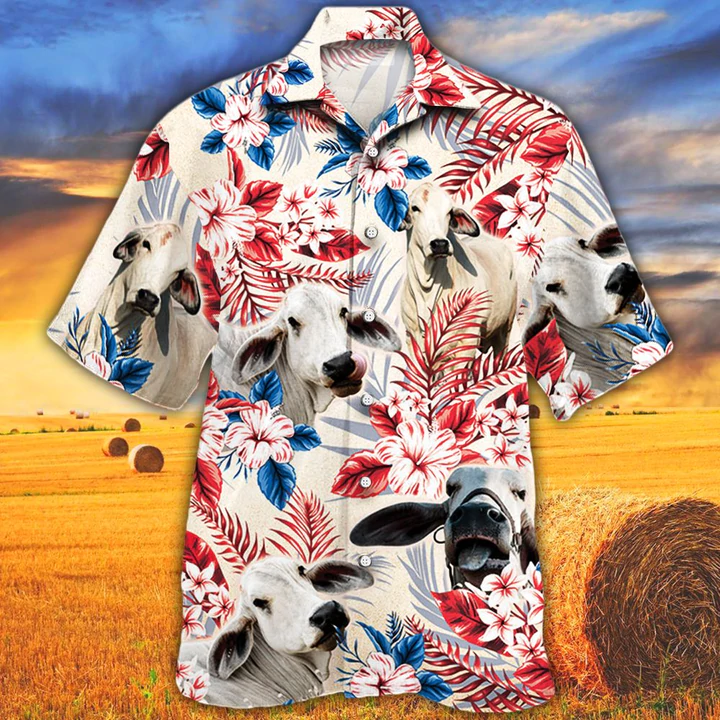 Brahman Cattle Lovers Texas Flag Hawaii Cow Flower Aloha Hawaii Shirt Women Ha24415