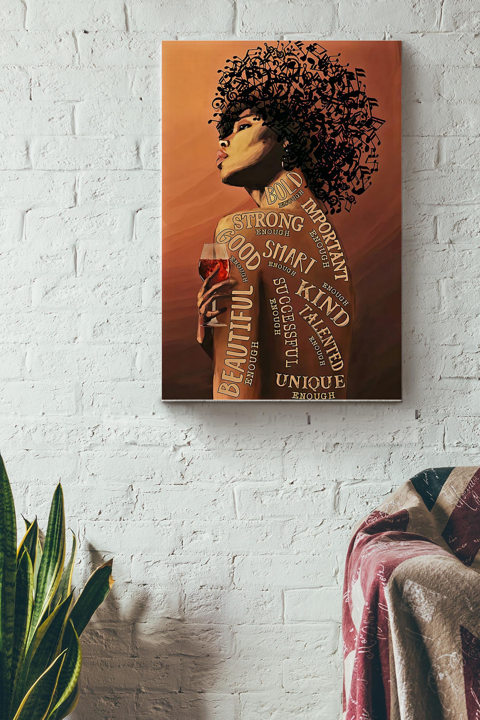 Black Women With Red Wine And Music Poster – Decor Wall Art – Gift For Black Girl Black Women Womens Day Black People Wrapped Canvas