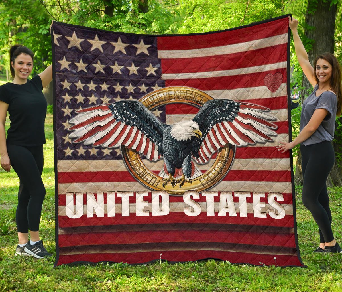 Us Independence Day Eagle Flying Love Us Independence Day Strength Freedom Premium Quilt Blanket