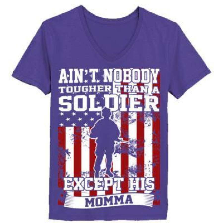 AGR Aint Nobody Tougher Than A Soldier Except His Momma – Ladies’ V-Neck T-Shirt