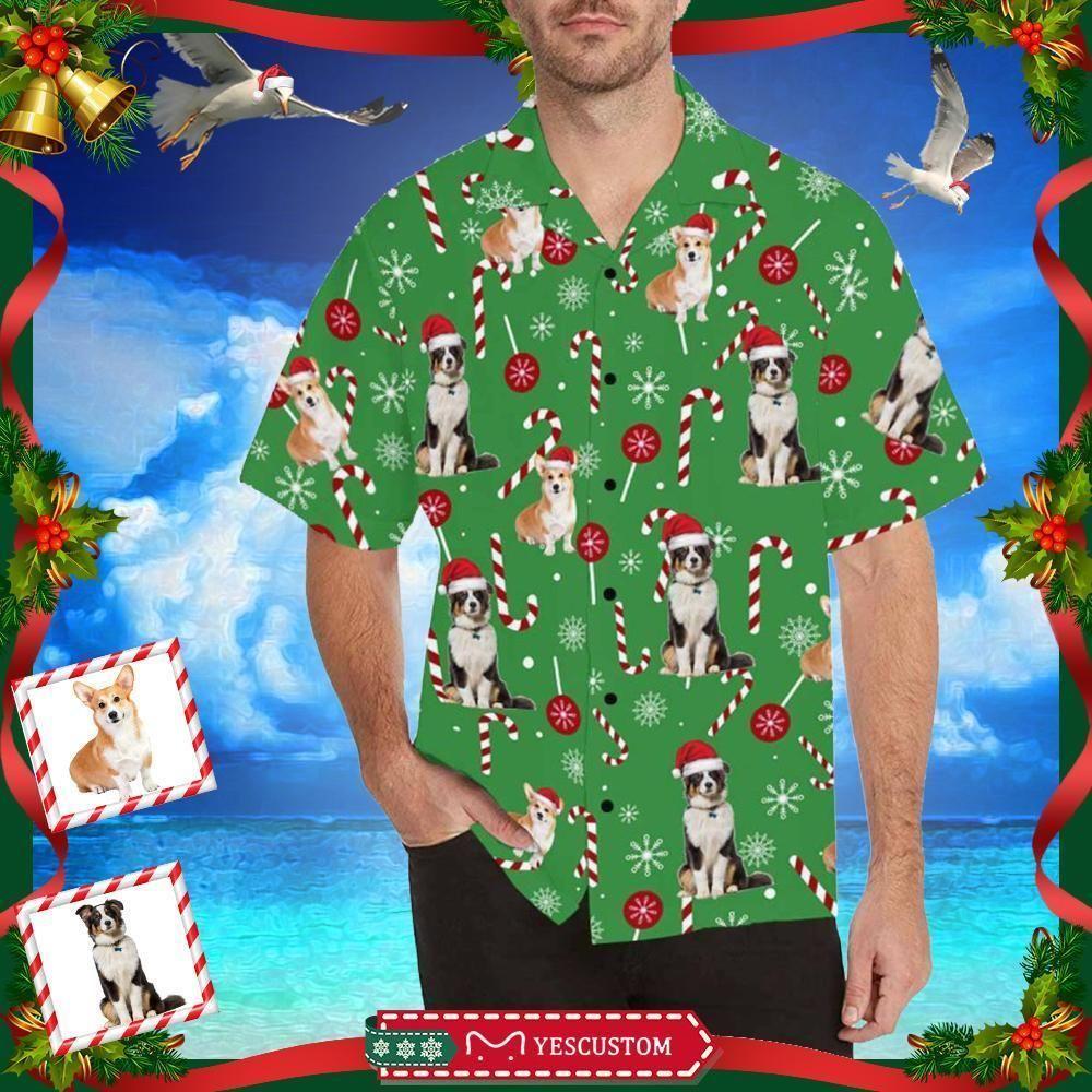 Beach Shirt Get Here Custom Dog Merry Christmas Green Unisex Hawaiian Shirts