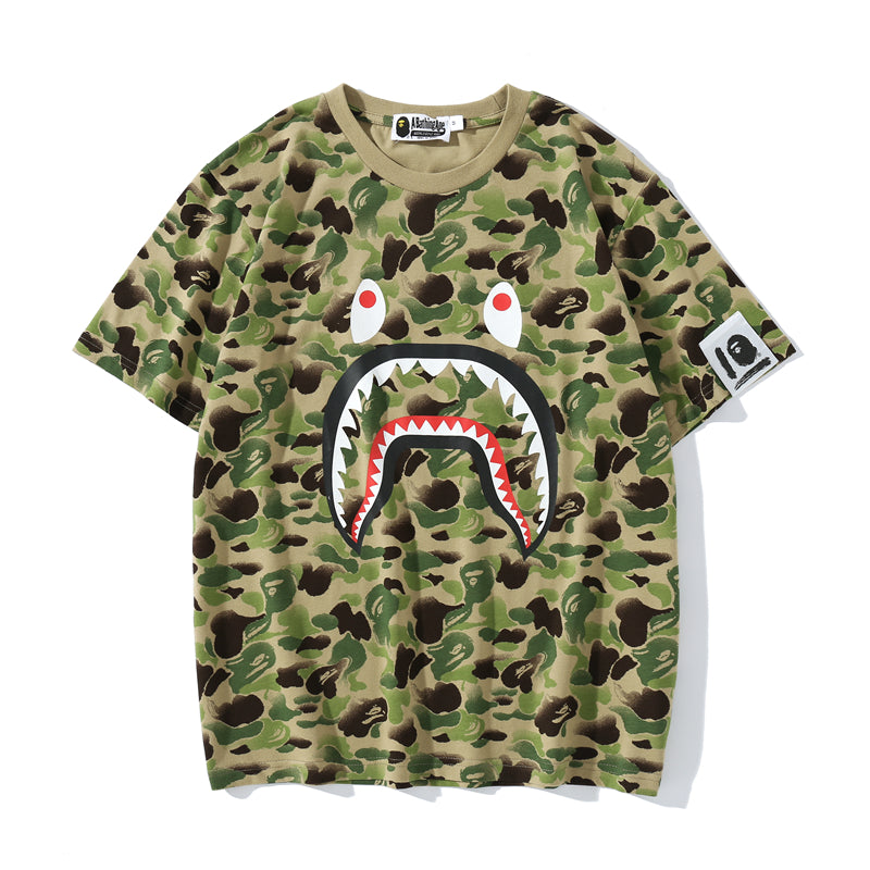 Bape Shark Tee Shirt Camo Green White