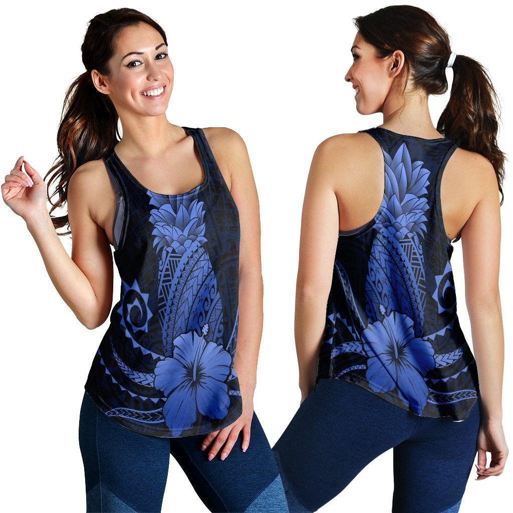 Hawaiian Polynesian Pineapple Hibiscus Racerback Tank Blue Ah Ha12206