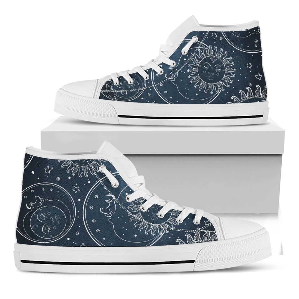 Vintage Sun And Moon Pattern Print White High Top Shoes