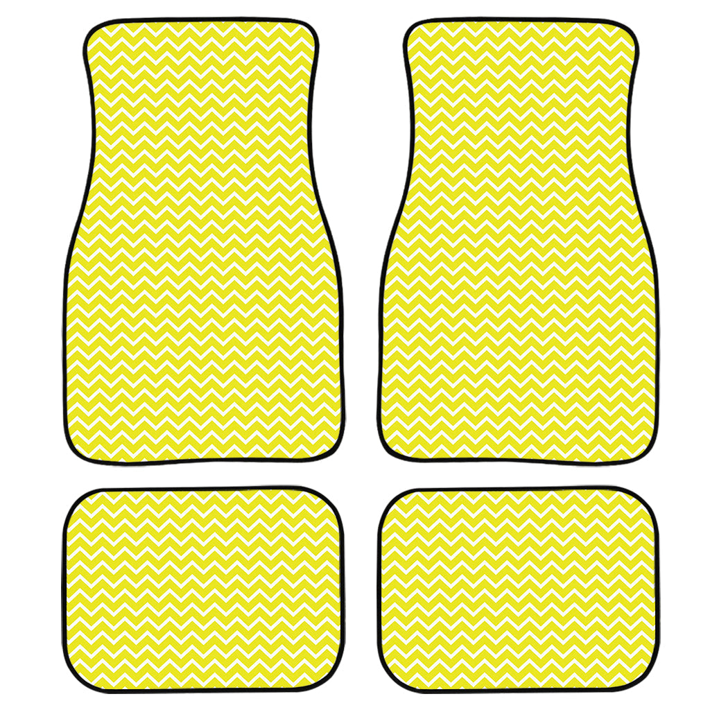 Yellow And White Zigzag Pattern Print Front And Back Car Floor Mats, Front Car Mat