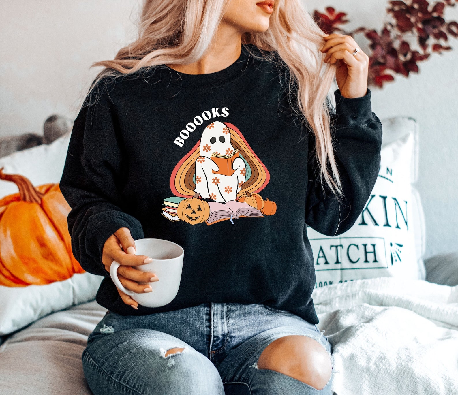 Ghost Reading 2D Crewneck Sweatshirt All Over Print Sweatshirt For Women Sweatshirt For Men