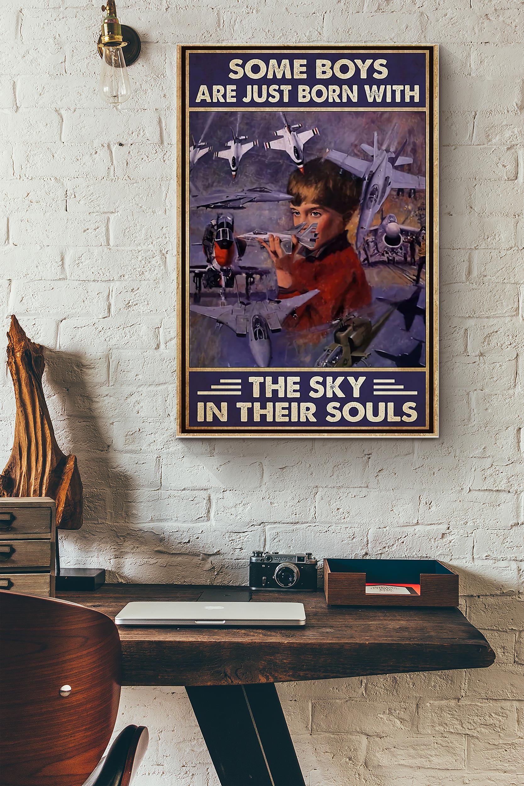 Boys Just Born With Sky In Their Souls Poster – Aviation Knowledge Wall Art – Gift For Flight Engineer Flight Attendants Pilot (Unframed) Poster