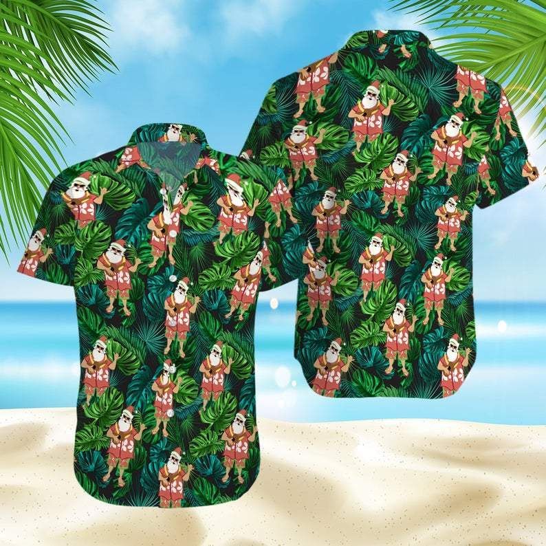 Shop Christmas Santa Claus With Ukulele Funny Hawaii Aloha Shirts Ha5973