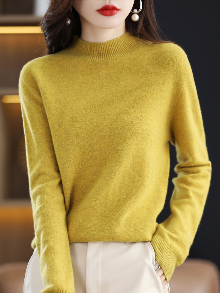 2022One-Line Ready-To-wear Merino Wool Women’s Half Turtleneck Long-Sleeved Cashmere Sweater Autumn And Winter Bottoming Sweater alx